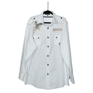 Redemption New York Graphic Mens Button Down - White - Size M